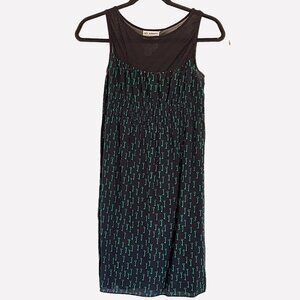 Barneys New York silk black and green key print dress size S